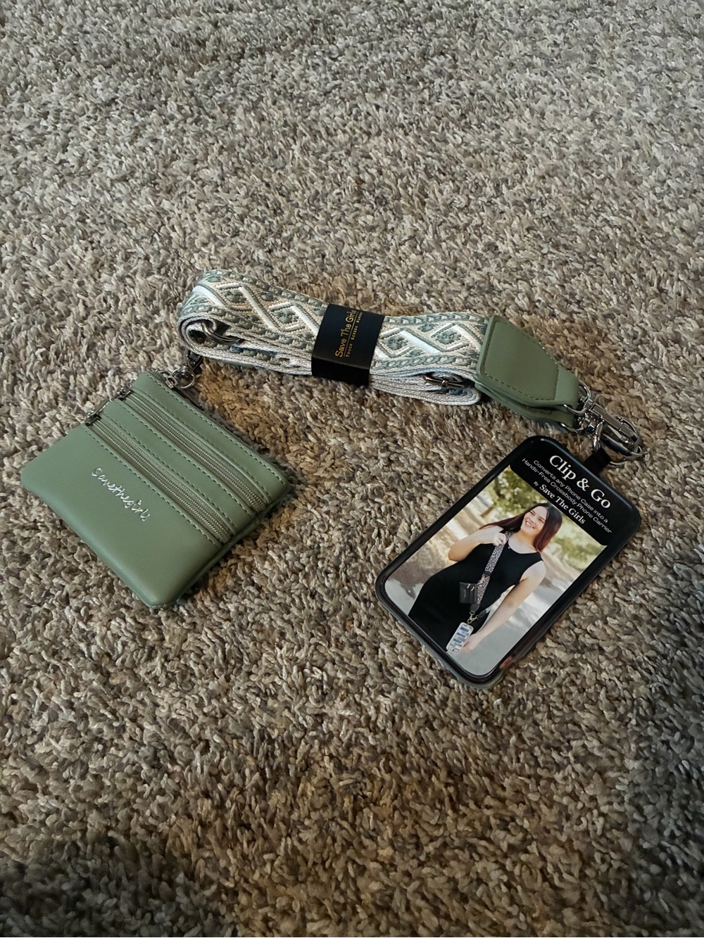 Save the Girls Sage Green Crossbody Card/Phone Holder with Strap